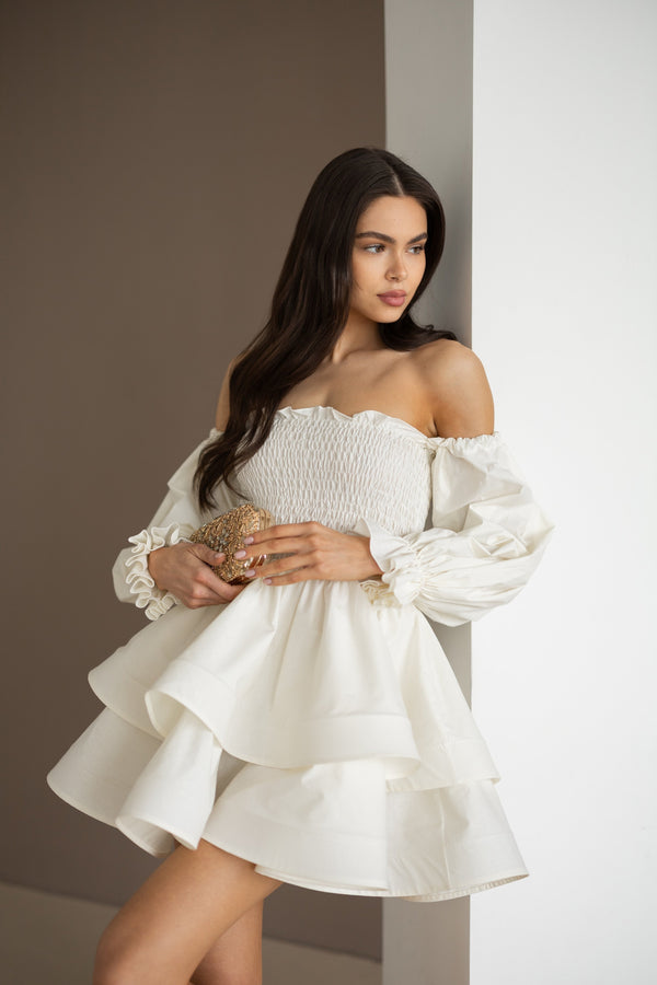 Zélie Shirred Off-Shoulder Mini Dress