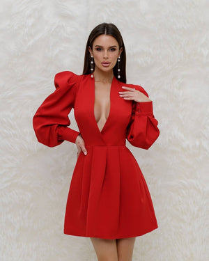 Sidonie High-Neck Puff-Sleeve Mini Dress