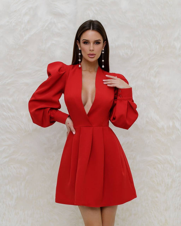 Sidonie High-Neck Puff-Sleeve Mini Dress
