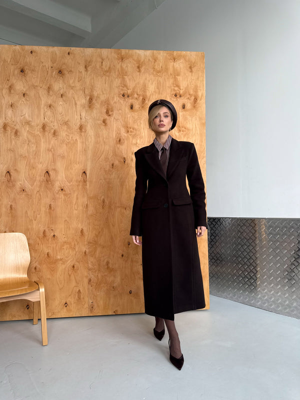 Irène Single-Breasted Wool Coat – Chocolate