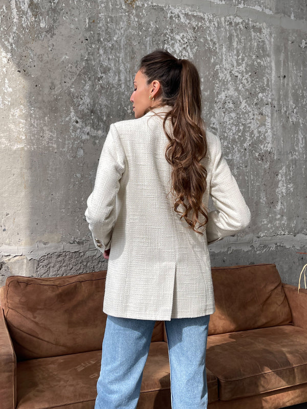 Gwendoline Double-Breasted Oversized Blazer – Milk White