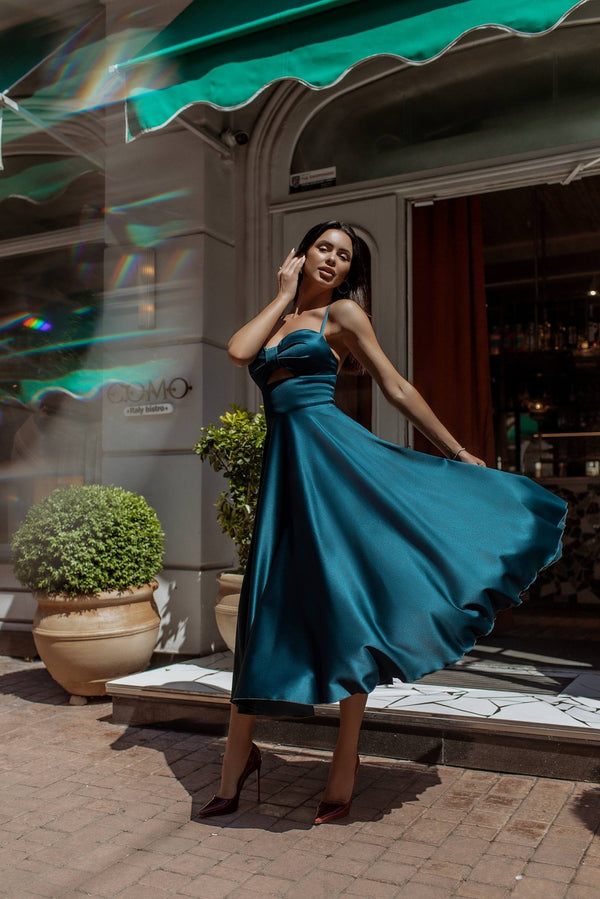 Rosine Satin Bustier Midi Dress