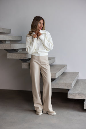 Éliane Half-Zip Cropped Sweater – Milk White