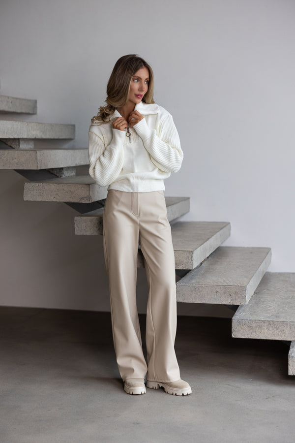 Éliane Half-Zip Cropped Sweater – Milk White