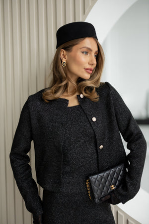 Vivienne Bouclé Jacket & Skirt Set – Black