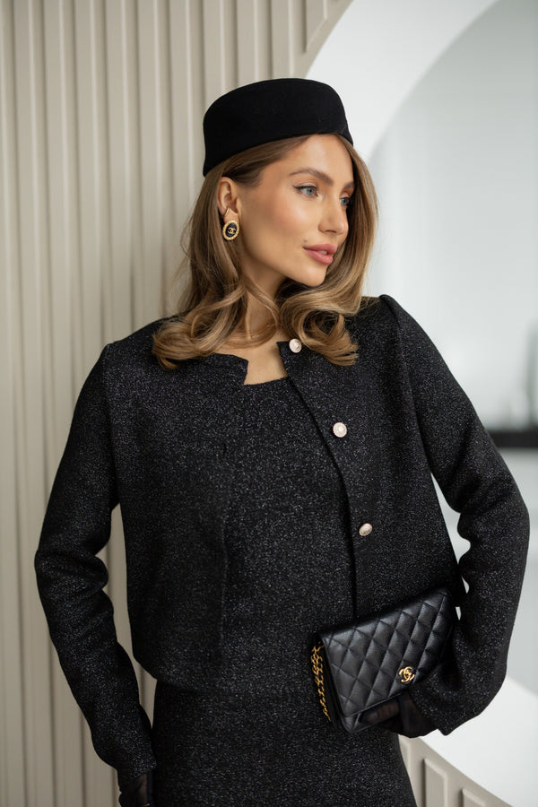 Vivienne Bouclé Jacket & Skirt Set – Black