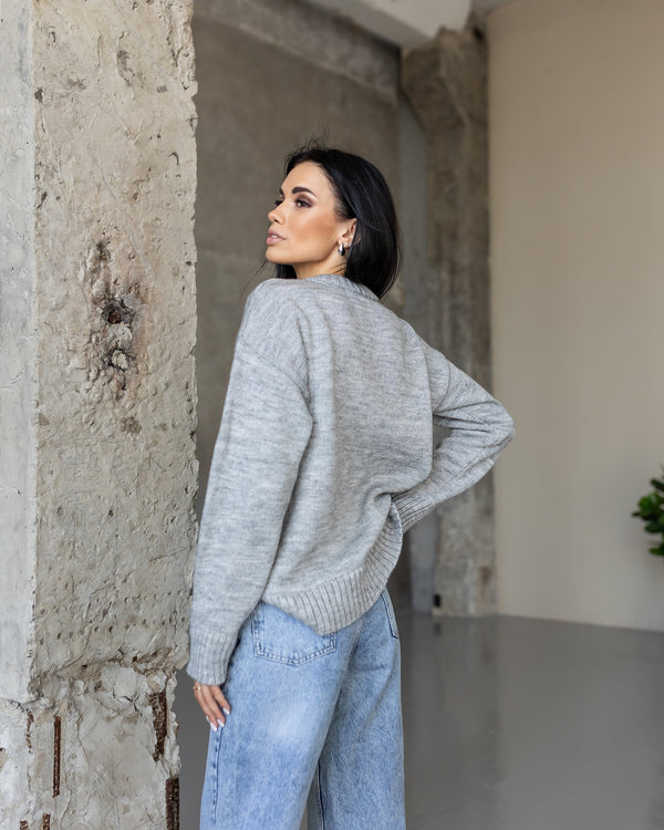 Marion Relaxed Crew Sweater – Light Grey