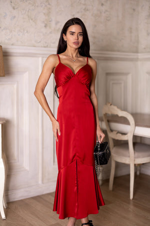 Elodie Fluted Slip Dress – Red