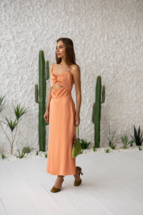 Clémentine Twist-Front Slip Dress – Orange