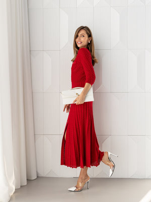 Aurelie Pointelle Knit Maxi Dress – Red