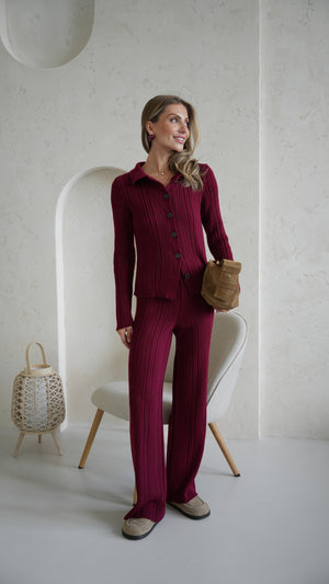 Lucienne Knit Shirt & Trouser Set – Burgundy