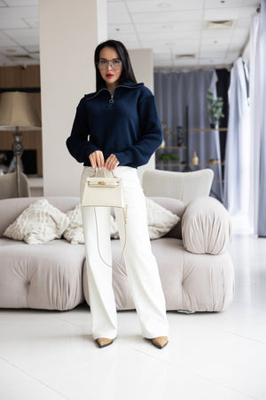Éliane Half-Zip Cropped Sweater – Blue