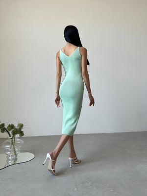 Isaure Ribbed Knit Midi Dress – Mint
