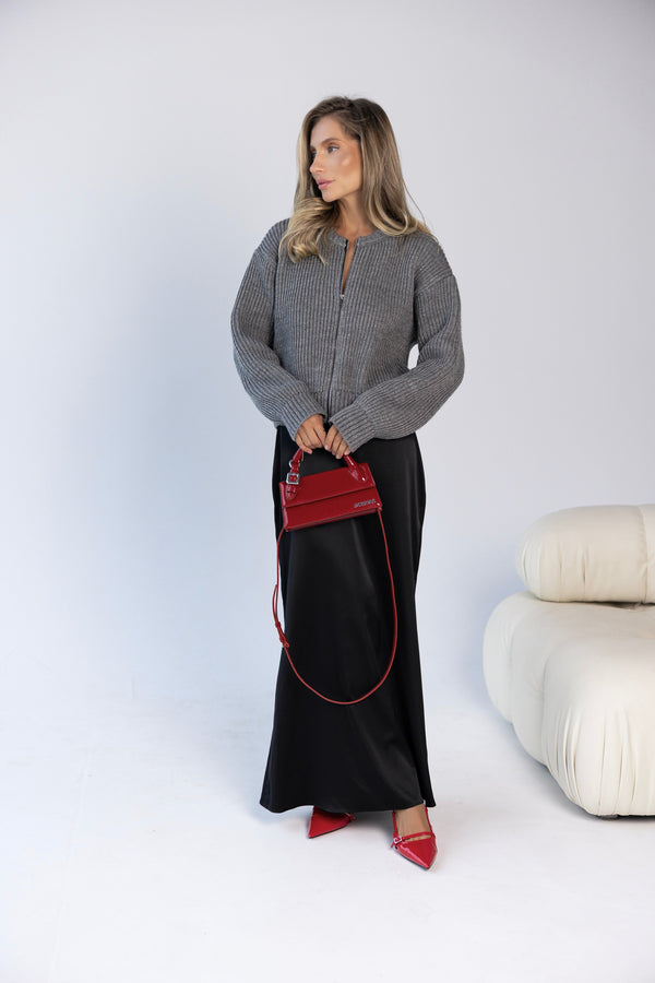 Romy Zip-Front Knit Jacket – Charcoal