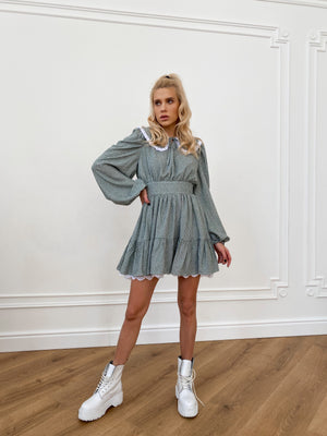 Oriane Lace-Trim Printed Mini Dress – Blue