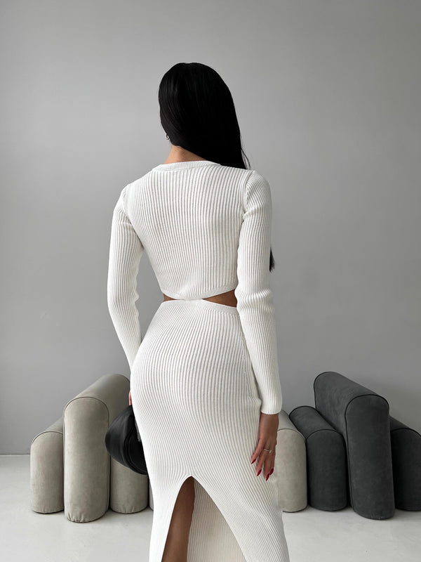 Nadia Ribbed Cut-Out Knit Set – Milk White