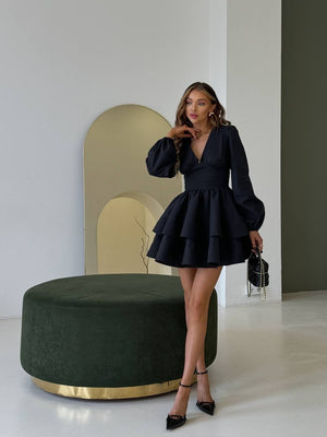 Fantine Bishop-Sleeve Ruffle Dress