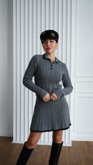 Coco Contrast-Trim Knit Set – Grey