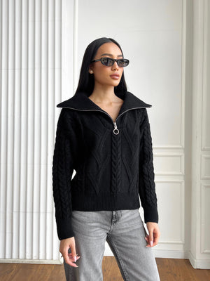 Vera Cable Half-Zip Sweater – Black