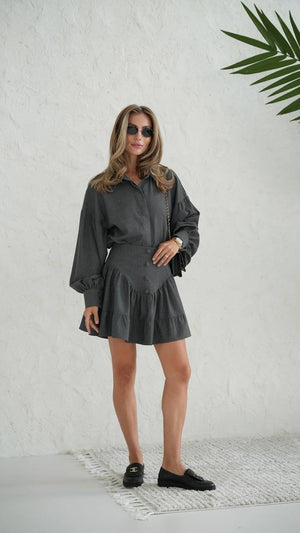 Odile Shirt & Pleated Skirt Set – Grey