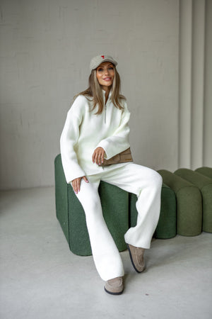 Agathe Half-Zip Knit Set – Milk White