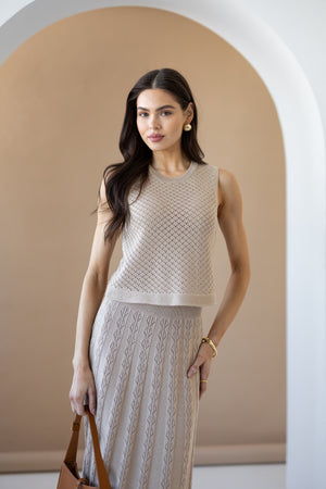 Ophélie Knit Top & Pleated Skirt Set – Beige