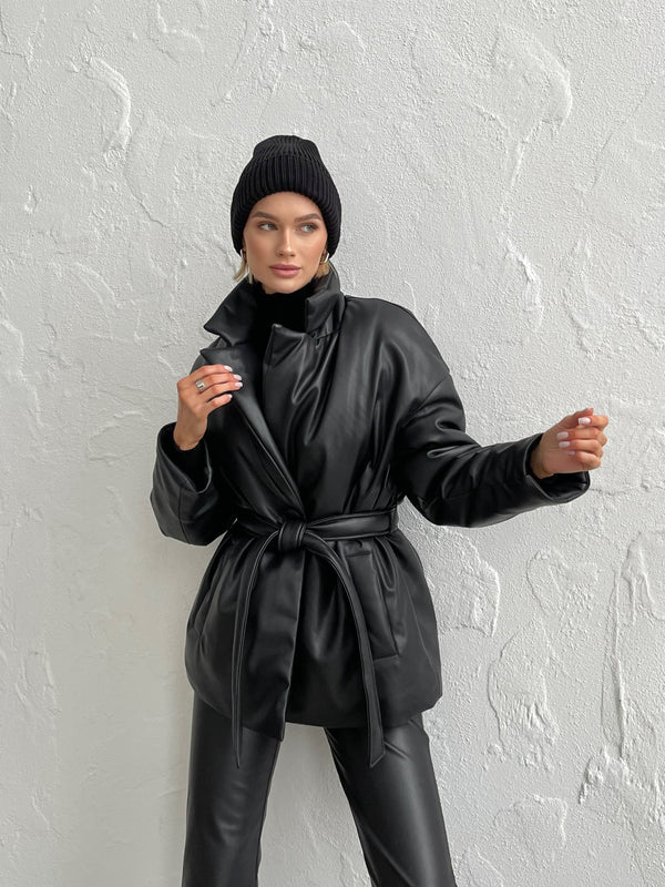 Théodora Quilted Belted Jacket – Black