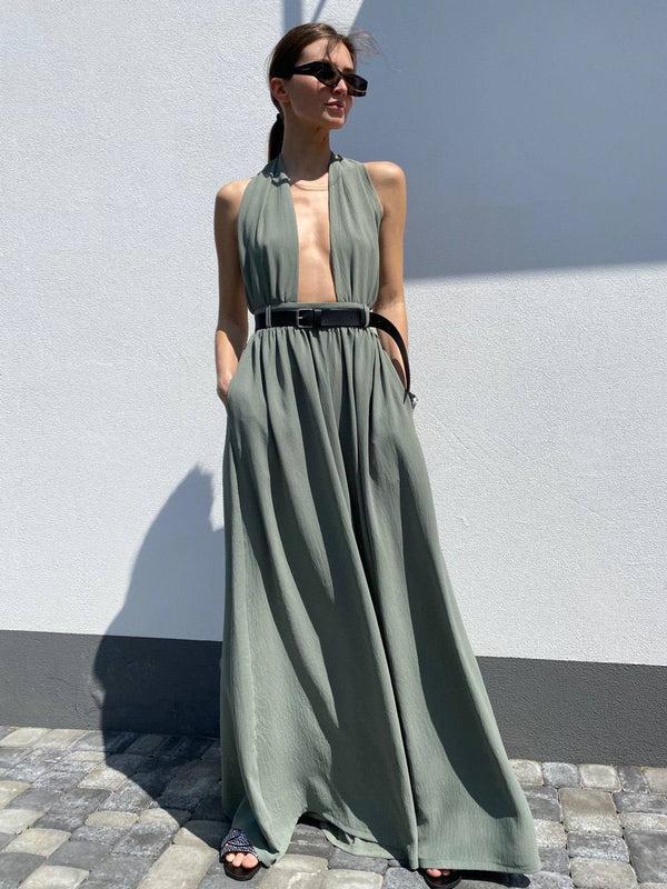 Olive Halter-Back Jumpsuit