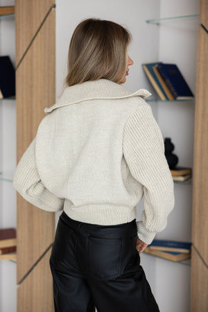 Éliane Half-Zip Cropped Sweater – Sand