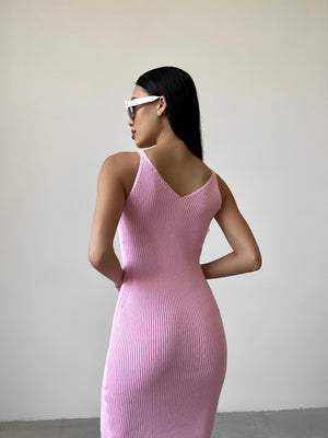 Isaure Ribbed Knit Midi Dress – Pink
