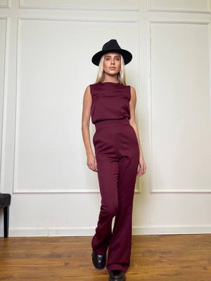 Hortense Sleeveless Top & Flare Trouser Set – Plum