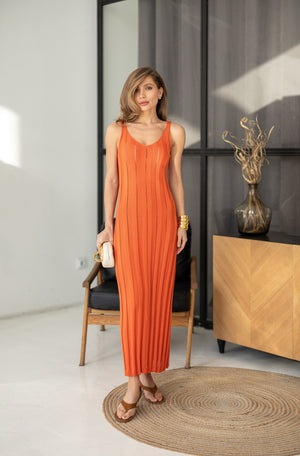 Livia Ribbed Maxi Dress – Orange