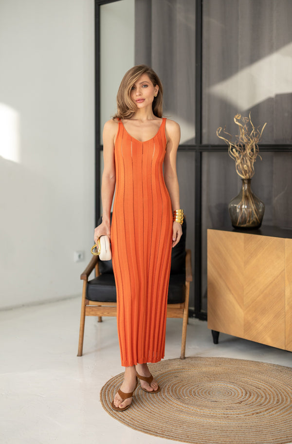 Livia Ribbed Maxi Dress – Orange