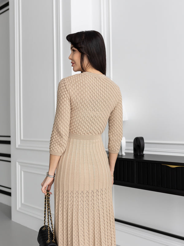 Aurelie Pointelle Knit Maxi Dress – Beige