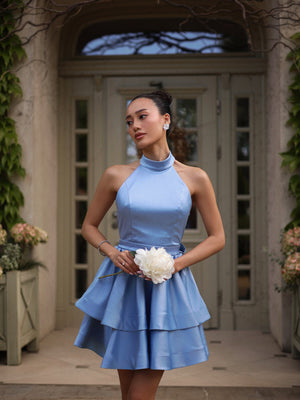 Celestine Tiered Halter Mini Dress