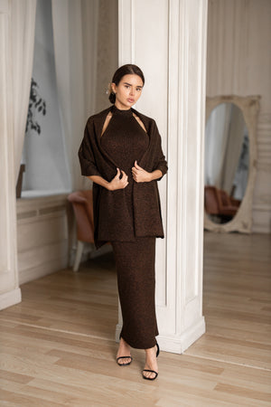 Salomé Halter Maxi & Cardigan Set – Brown