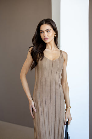 Livia Ribbed Maxi Dress – Camel