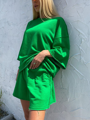 Isaline Oversized Tee & Shorts Set – Green