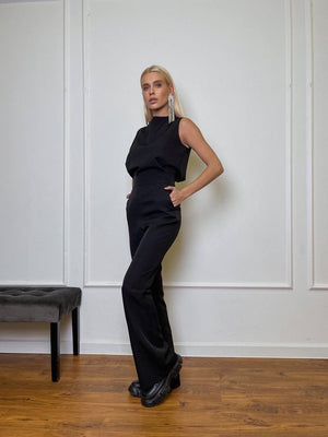 Hortense Sleeveless Top & Flare Trouser Set – Black