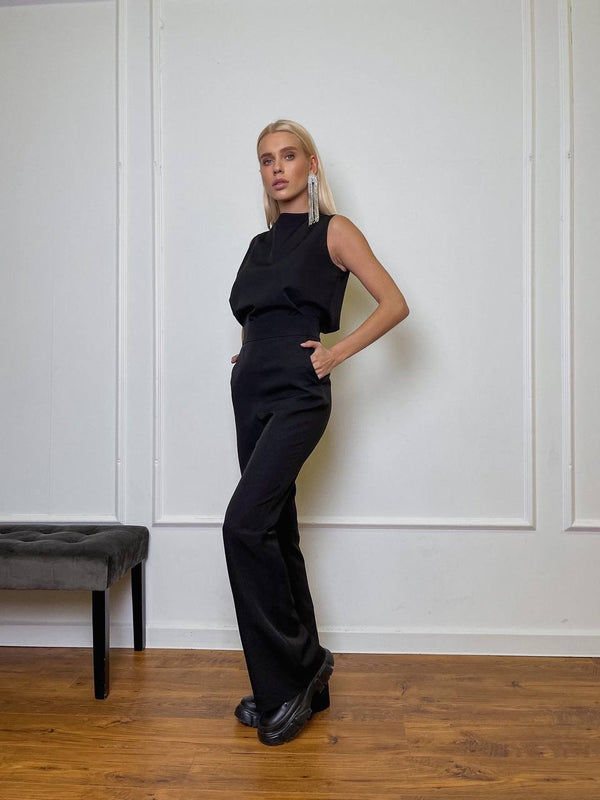 Hortense Sleeveless Top & Flare Trouser Set – Black