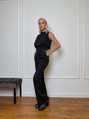 Hortense Sleeveless Top & Flare Trouser Set in Black