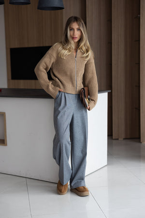 Romy Zip-Front Knit Jacket – Camel