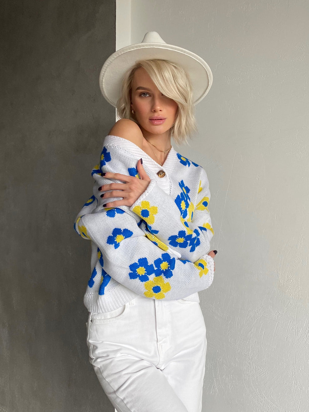 Florine Floral Knit Cardigan – Yellow Floral