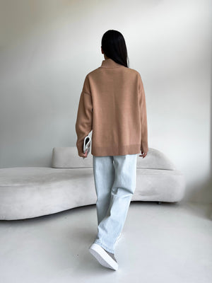 Maren Half-Zip Tunic Sweater – Camel