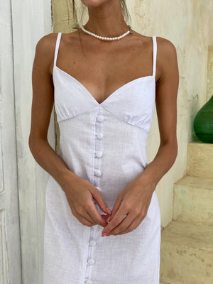 Nolwenn Buttoned Satin Slip Dress – White