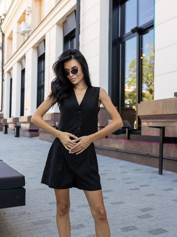 Sienna Waistcoat & Shorts Set – Black