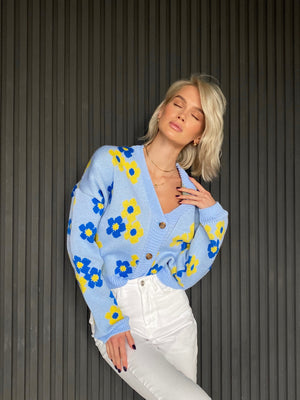 Florine Floral Knit Cardigan – Yellow Floral