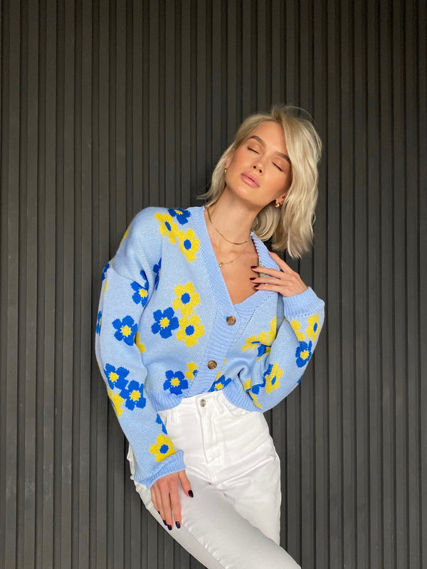 Florine Floral Knit Cardigan – Yellow Floral