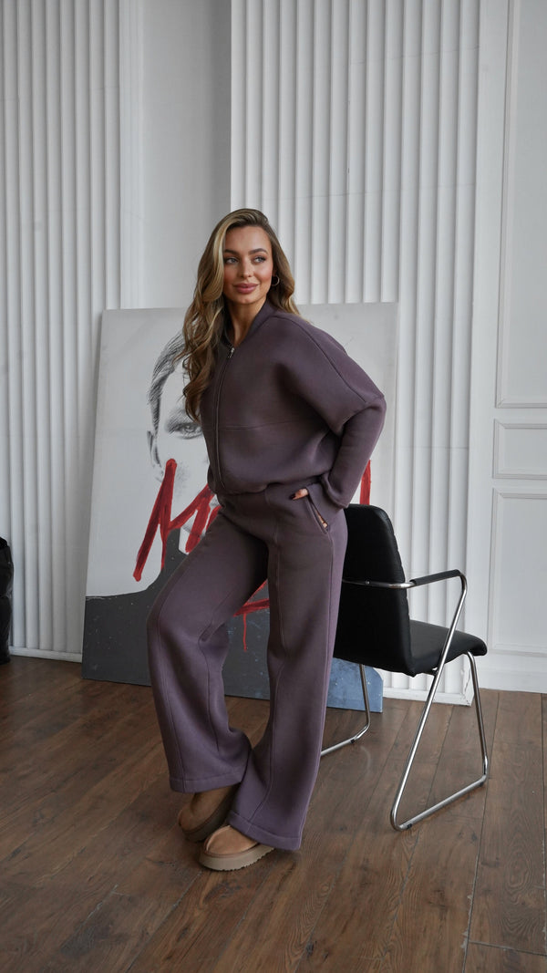 Alara Zip-Through Knit Set – Brown