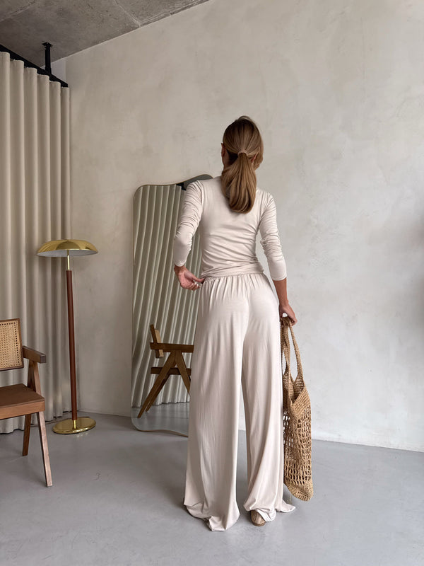 Angeline Knit Cardigan, Top & Trouser Set – Cream